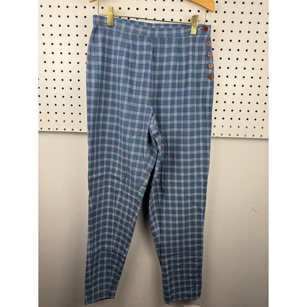 VTG 90s GAP Blue Plaid High Rise Button Detail Tapered Pants Women's‎ 4